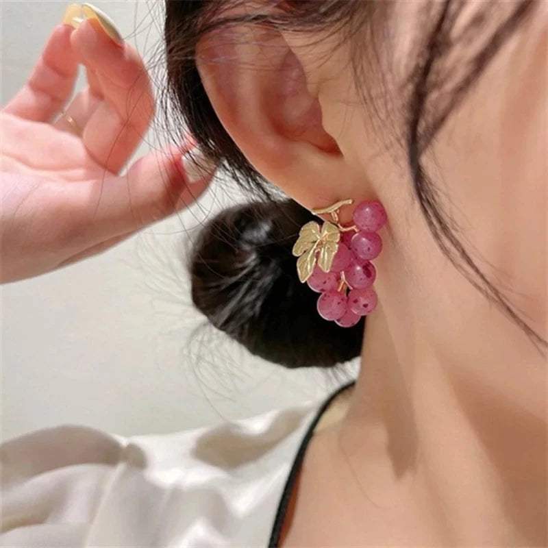 Grape Dangle Earrings | Fruit-Shaped Stylish Dangling Accessories