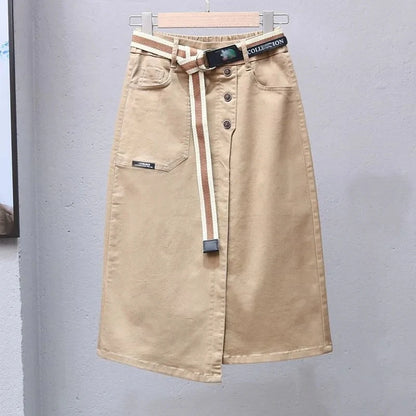 Women's Denim Skirts Spring Summer High-waisted Jeans Skirts Streetwear Female Sexy Sheath Skirts Belt Fashion Split Retro Skirt - Dhavinci