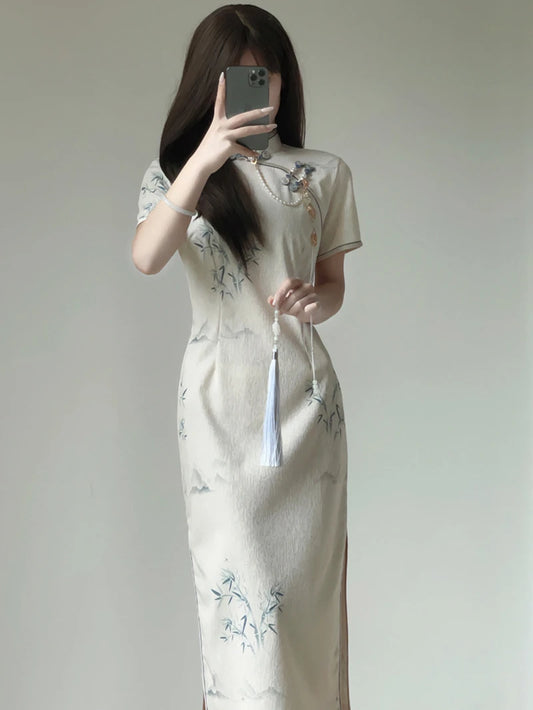 Improved Dress Long Style Chinese Traditional Dress Gentle Cheongsams Retro Republic Style Dresses 2023 Summer New Young Girls' - Dhavinci