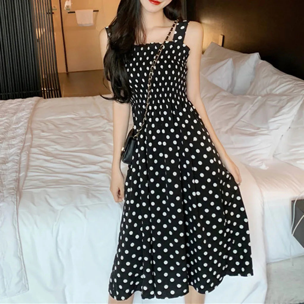 Women's Dresses 2024 Summer Fashion Loose None Sleeve Polka Dot Shoulder Plus Size Casual Dress Sexy Dresses - Dhavinci