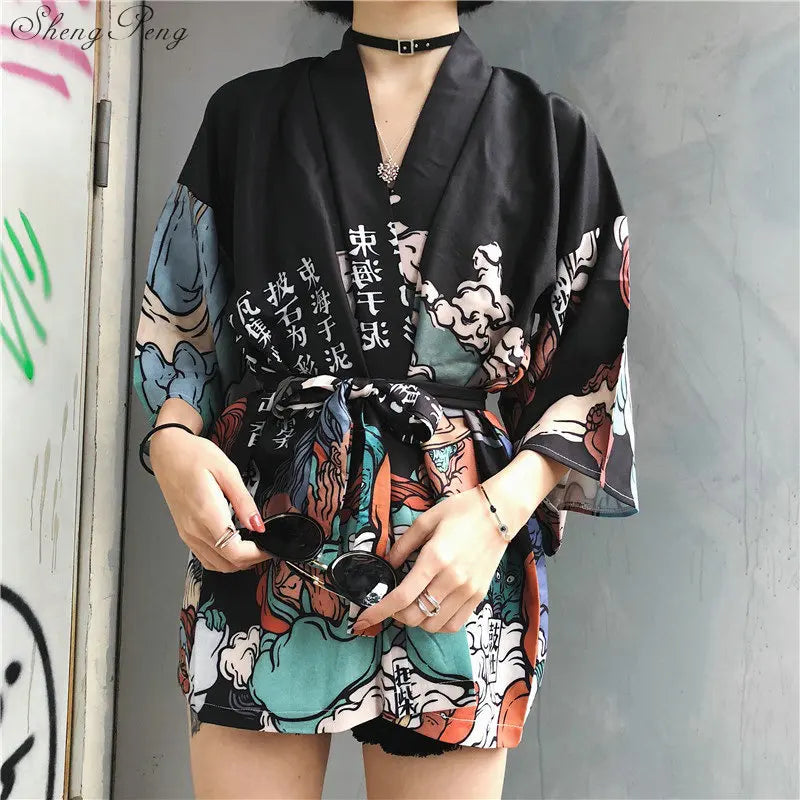 Japanese kimono traditional yukata women kimono cosplay kimono femme traditional japanese kimonos kimono girl Beach Haori V730 - Dhavinci