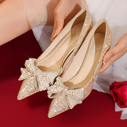 Sweet Bowknot Pumps | Women’s Gold & Silver Wedding Party Shoes - Dhavinci