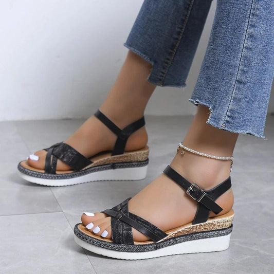 Summer Wedge Sandals for Women - Buckle Strap Platform Rome Sandals - Dhavinci