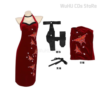 Female Resident 4 Ada Wong Cosplay Costume Evil Cheongsam Dress Red Ada Wig Shoes Halloween Carnival Disguise Suit Women Girls - Dhavinci