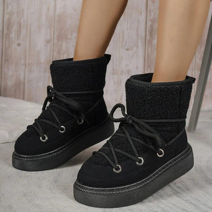 Lace-Up Faux Fur Snow Boots for Women | Warm Winter Ankle Boots - Dhavinci