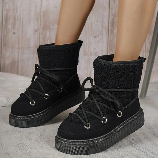 Lace-Up Plush Snow Boots for Women | Faux Fur Winter Ankle Boots - Dhavinci