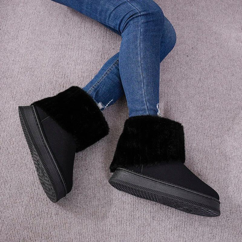 Warm Faux Fur Snow Boots for Women | Non-Slip Plush Platform Ankle Boots - Dhavinci