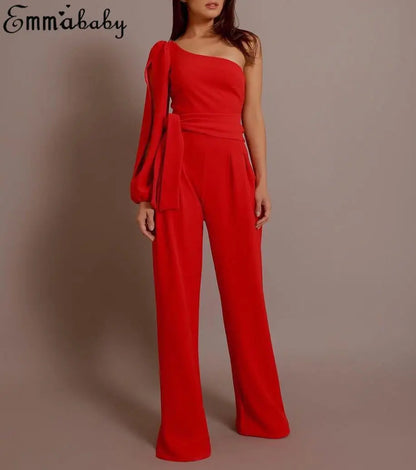 Elegant Ladies Jumpsuit | V-Neck, Lace Embroidered, Wide Leg - Dhavinci