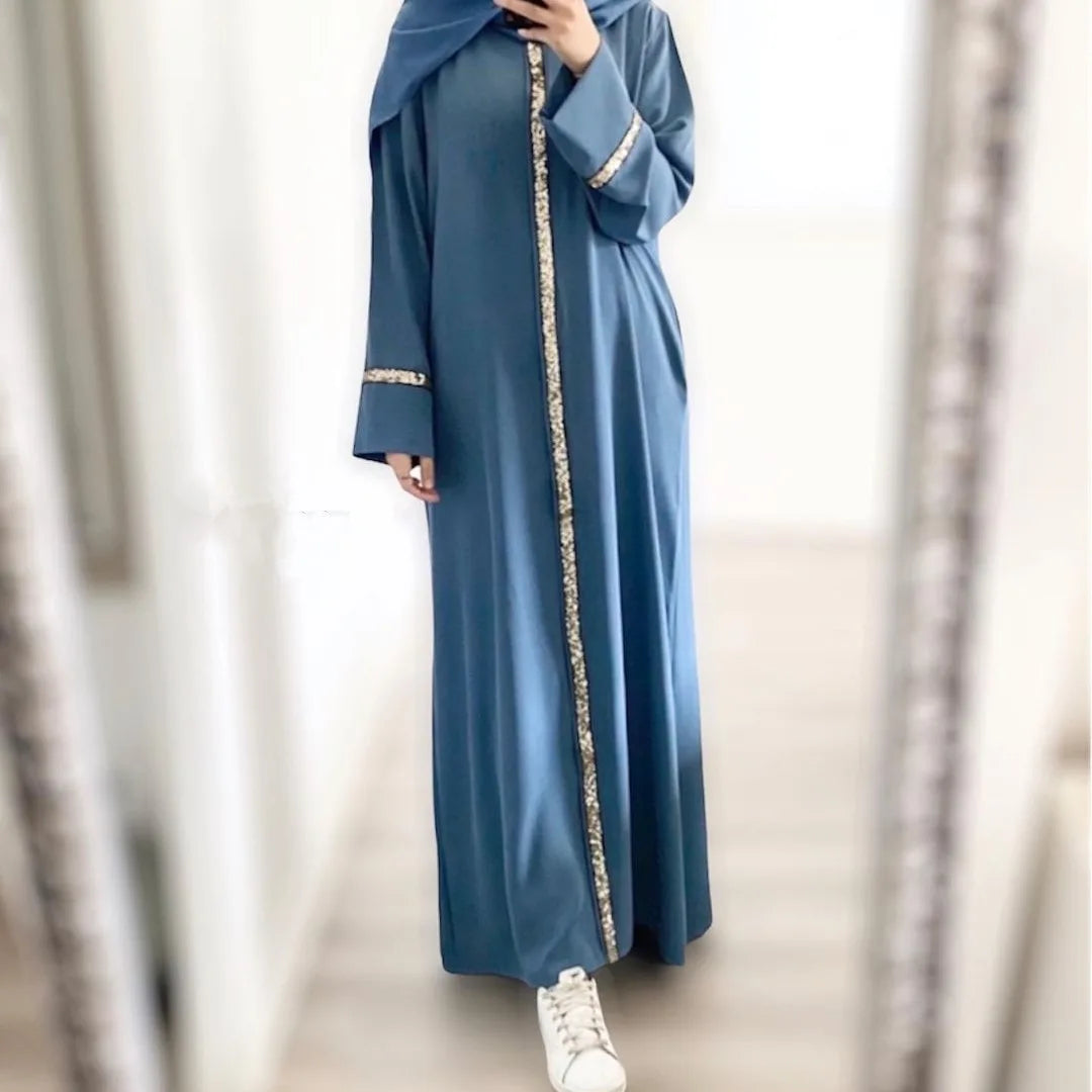 Casual Sequin Muslim Dress Women Solid Chiffon Kaftan Islamic Clothing for Women Arabian Dubai Abayas Vestido Longo Feminino - Dhavinci