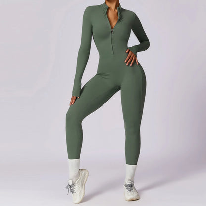 Zipper Long Sleeve Fitness Overalls | Women’s Quick-Dry Yoga Jumpsuit