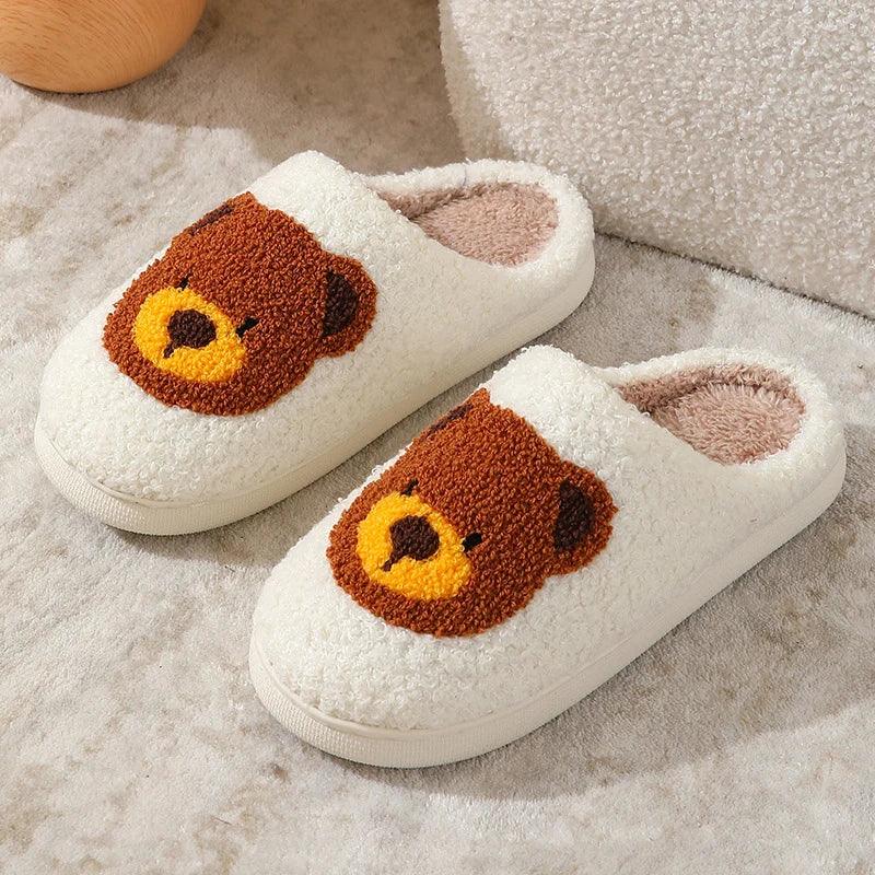 Cute Bear Print Winter Slippers for Women | Non-Slip Plush Cotton Slides - Dhavinci