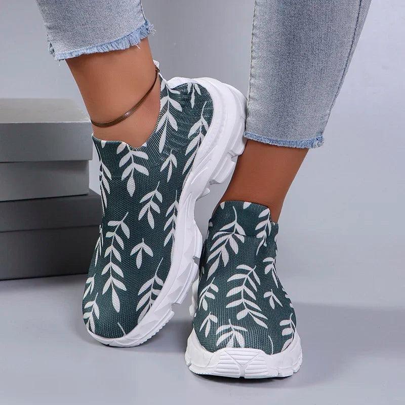 Print Design Platform Sneakers for Women | Slip-On Breathable Running Shoes - Dhavinci