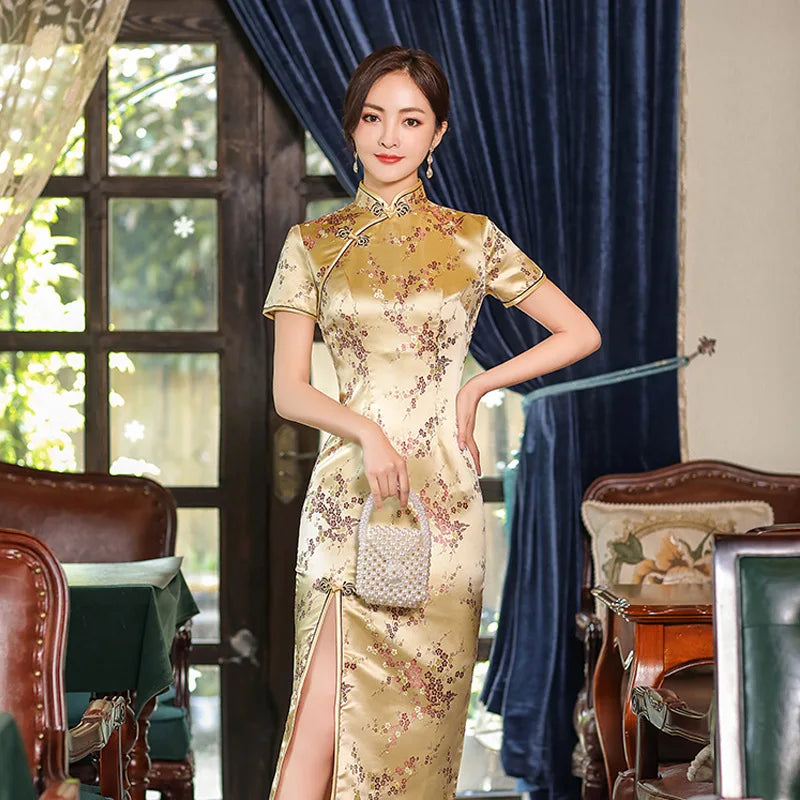 Chinese Style Qipao Sexy Women Plus Size Cheongsam Vintage Classic Chinese Dress Dragon And Phoenix Long Vestidos 4XL - Dhavinci