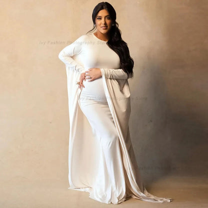 Elegant White Dresses For Maternity Photography Batwing Sleeve Long Even White Mermaid Women's Dress Pregnancy Photo Shoot Gowns - Dhavinci