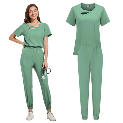 New Scrubs Set Medical Uniforms Stretch Scrub Tops With Pocket Pants Nurse Uniform Doctor Surgery Overalls Beauty Salon Workwear - Dhavinci