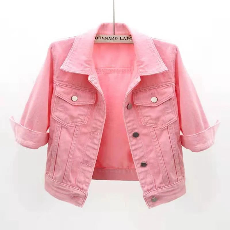 Candy Color Denim Jacket | Women’s Summer Casual Outerwear - Dhavinci