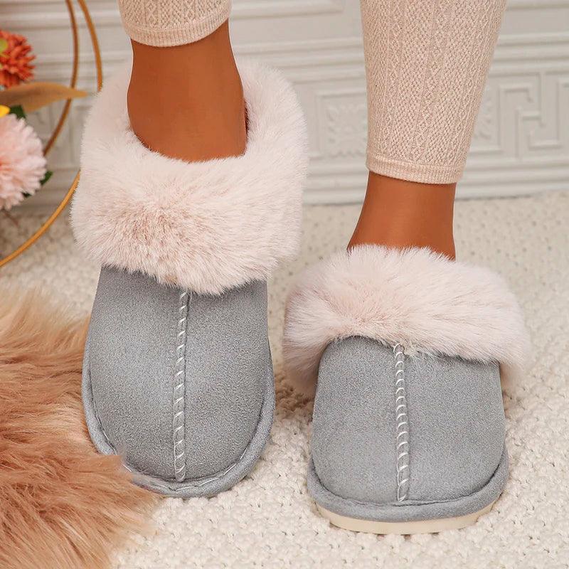 Fashion Faux Fur Winter Slippers for Women - Closed Toe Plush Mules - Dhavinci