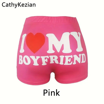 Women Shorts Sleep Bottoms Pajamas Boxers Pink S M L Love Letter Printing Painted Design Soft Casual Fitness Sleep Breathable - Dhavinci