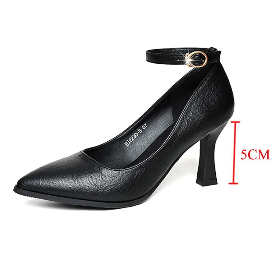 Classic Black Thin Heels Pumps for Women - Pointed Toe Office Shoes - Dhavinci