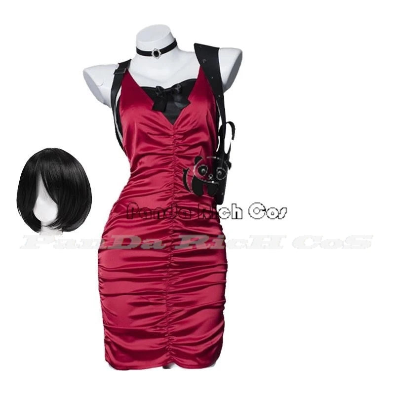 Female Resident 4 Ada Wong Cosplay Costume Evil Cheongsam Dress Red Ada Wig Shoes Halloween Carnival Disguise Suit Women Girls - Dhavinci