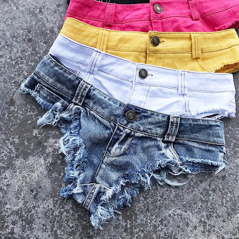 Qisin 2023 New Women Sexy Low Waist Hole Tassel Denim Shorts Jeans Thong Short Feminino - Dhavinci