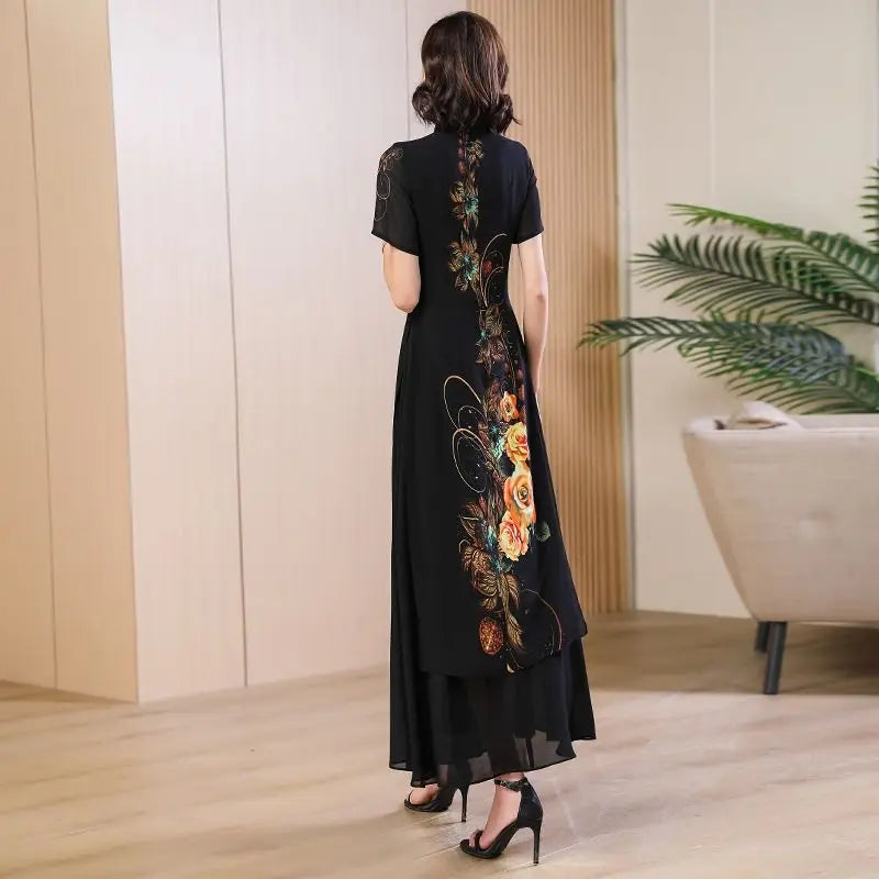 Chinese Qipao Dress | Modern Embroidered A-Line Cheongsam - Dhavinci