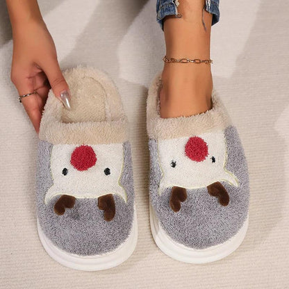 Cartoon Elk Plush Slippers for Women | Christmas Style Winter Shoes - Dhavinci