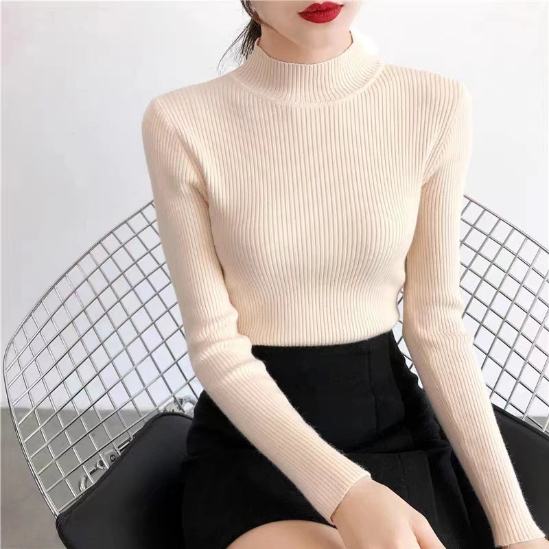 Autumn High Collar Skinny Sweater | Women’s Knit Pullover Tops - Dhavinci