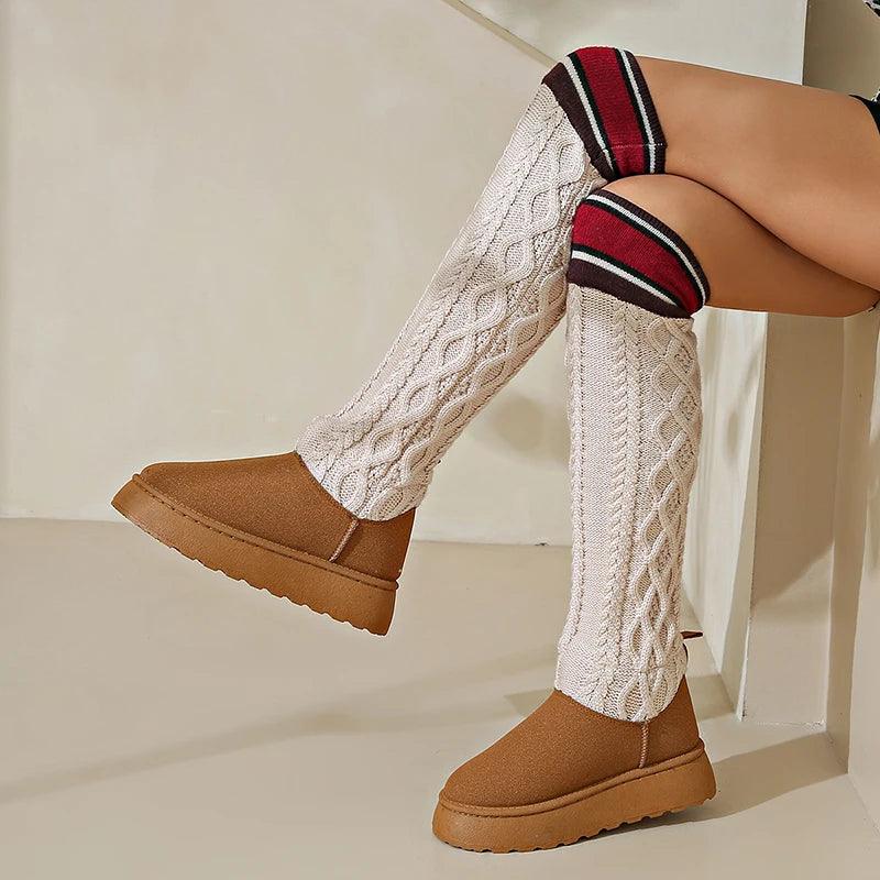 Fashion Striped High Knee Boots for Women | Faux Suede Over-The-Knee - Dhavinci