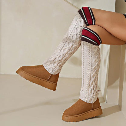 Fashion Striped High Knee Boots for Women | Faux Suede Over-The-Knee - Dhavinci