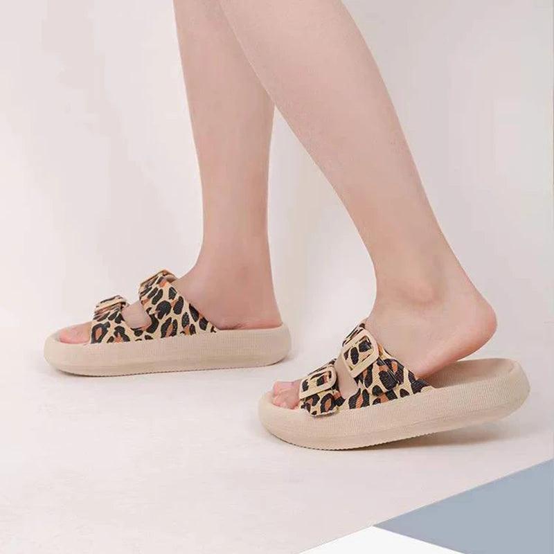 Leopard Print Cloud Slippers for Women - Adjustable & Stylish - Dhavinci