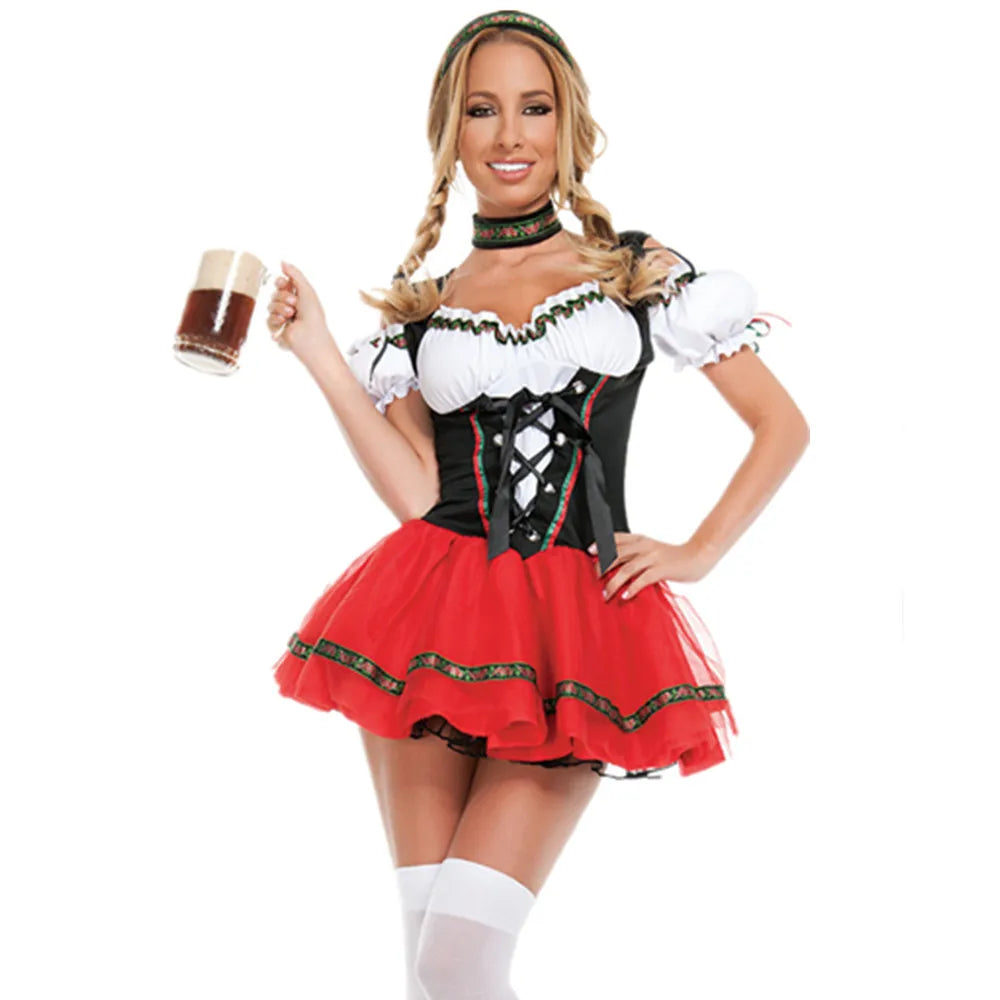 Carnival Oktoberfest Dirndl Costume Dress Women Germany Beer Maid Tavern Wench Waitress Outfit Cosplay Halloween Fancy Party - Dhavinci