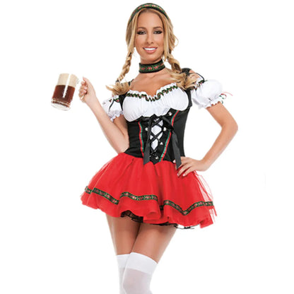 Carnival Oktoberfest Dirndl Costume Dress Women Germany Beer Maid Tavern Wench Waitress Outfit Cosplay Halloween Fancy Party - Dhavinci