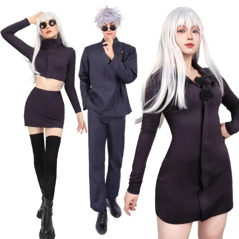 WENAM Gojo Satoru Cosplay Men Uniform Halloween Costumes for Women Cosplay Stretchy Fabric Purple Sexy Dress with Glasses Set - Dhavinci