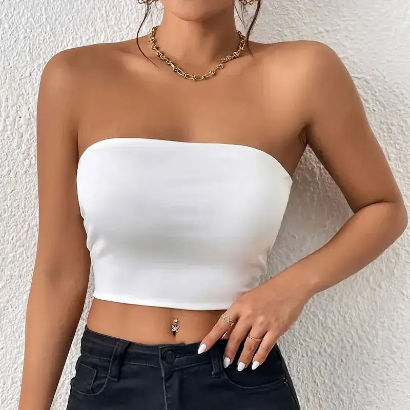 Sexy Bodycon Crop Tube Top, Solid Stretchy Tube Top, Casual Every Day Tops, Women's Clothing - Dhavinci