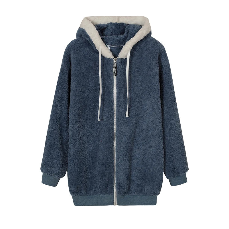 Loose Plush Zipper Hooded Jacket for Women | Autumn & Winter New Style - Dhavinci