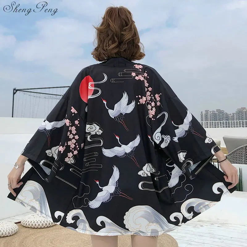 Japanese kimono traditional yukata women kimono cosplay kimono femme traditional japanese kimonos kimono girl Beach Haori V730 - Dhavinci