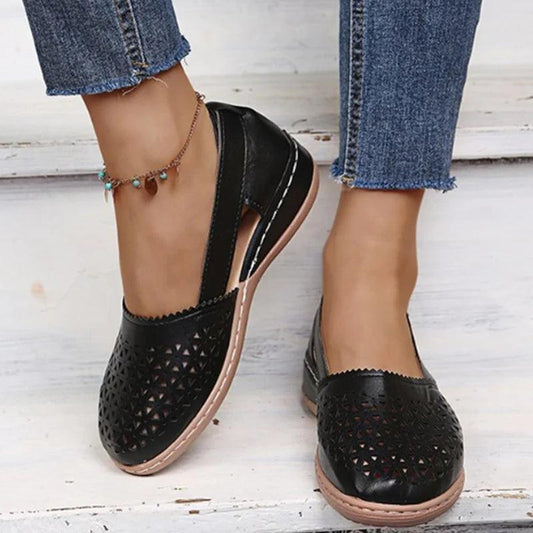 Vintage Hollow Out Wedges for Women | Summer Leather Loafers Slip-On Flats - Dhavinci