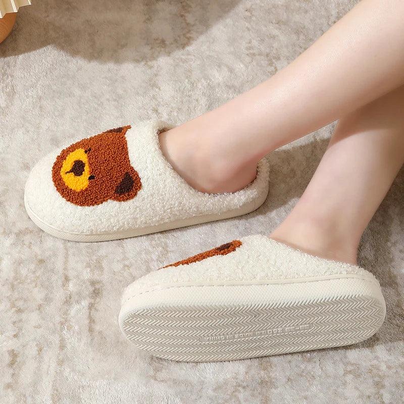 Cute Bear Print Winter Slippers for Women | Non-Slip Plush Cotton Slides - Dhavinci