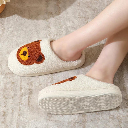 Cute Bear Print Winter Slippers for Women | Non-Slip Plush Cotton Slides - Dhavinci