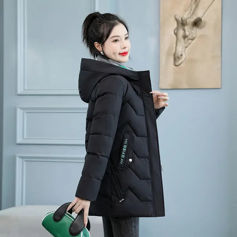 Winter Fashion Hooded Parka | Women’s Mid-Length Cotton Jacket