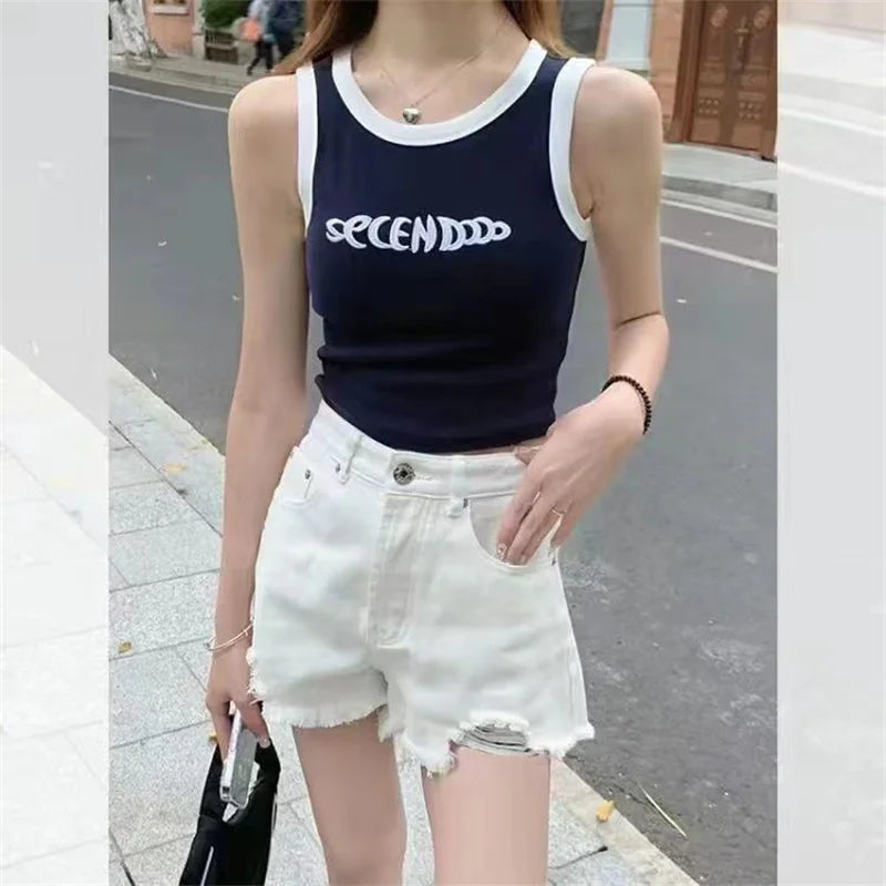 Y2K Embroidery Crop Top for Women | Aesthetic Knit Tank Vest - Dhavinci