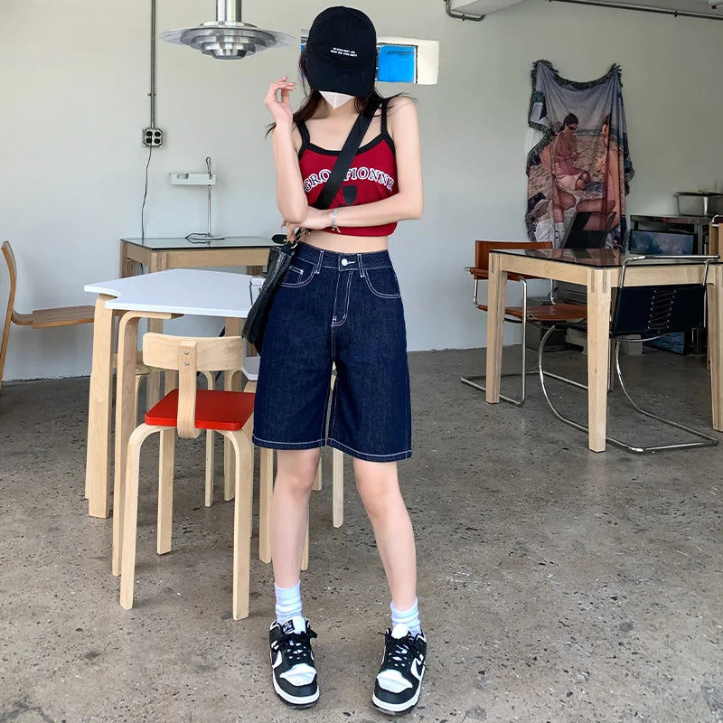 Belted Denim Shorts for Women | Y2K Vintage Streetwear Summer Shorts - Dhavinci