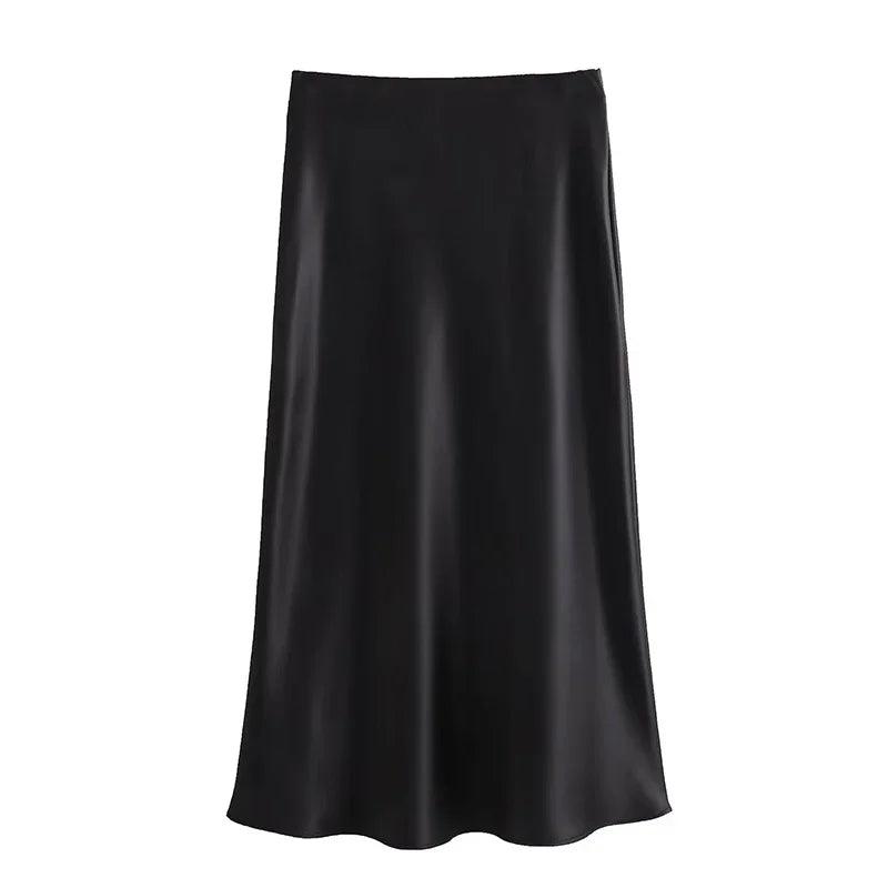 2025 Y2K High-Waisted A-Line Satin Skirt for Women | Casual Spring Skirt - Dhavinci