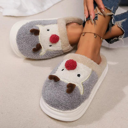 Cartoon Elk Plush Slippers for Women | Christmas Style Winter Shoes - Dhavinci