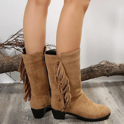 Fashion Fringe Knee-High Boots for Women | Autumn Winter Western Cowboy Boots - Dhavinci