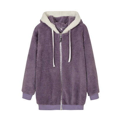 Loose Plush Zipper Hooded Jacket for Women | Autumn & Winter New Style - Dhavinci