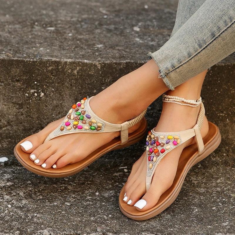 Mix Color Pearl Sandals | Women’s Non-Slip Bohemia Flats - Dhavinci