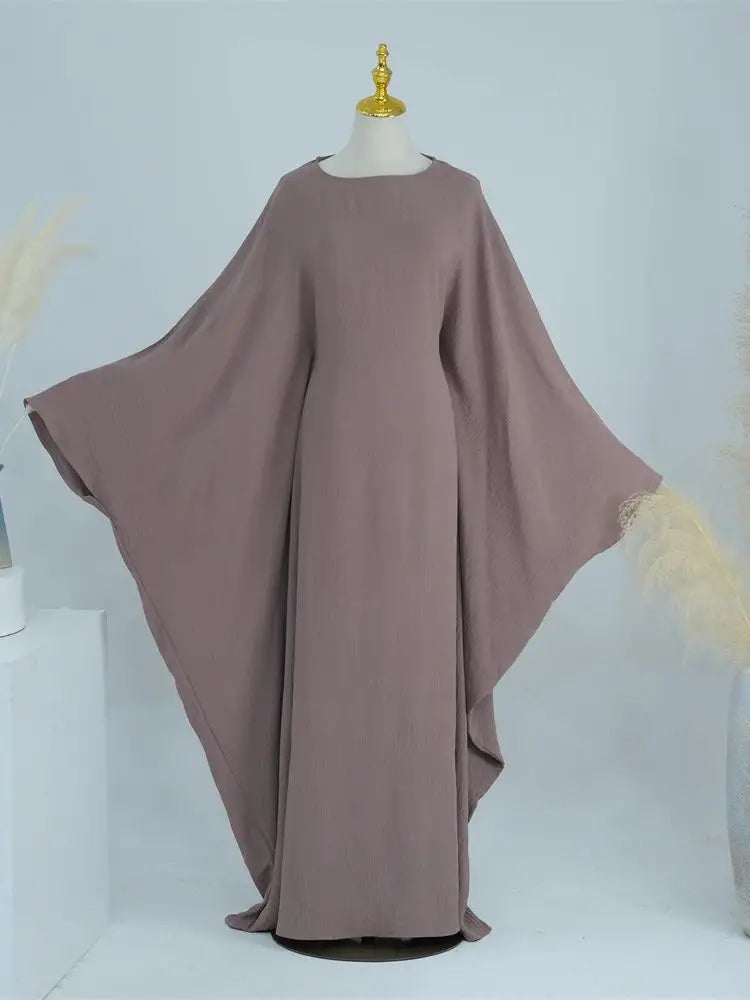 Summer Soft Crepe Like Linen Khimar Butterfly Batwing Abaya Dubai Luxury 2024 Islam Muslim Kaftan Modest Dress For Women Kebaya - Dhavinci