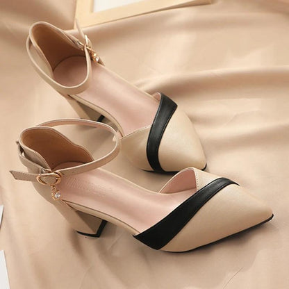 Mix Color Medium Heel Pumps for Women - Pointed Toe Ankle Strap - Dhavinci